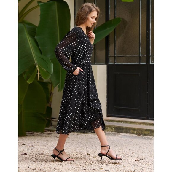 Women's Floral Chiffon Midi Dress with Tie Waist for Casual to Semi-Formal - Picture 3 of 6